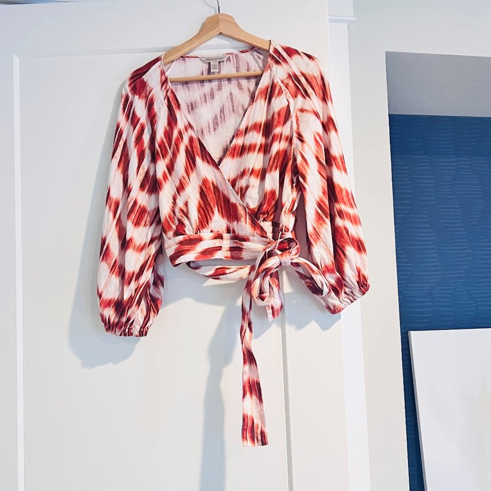 Banana Republic Wayfinder Linen Wrap Top - Zebra Print, Crop Length Size M